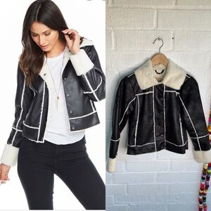 Chaser Faux Fur Suede Snap Up Fuzzy Western Jacket sz S